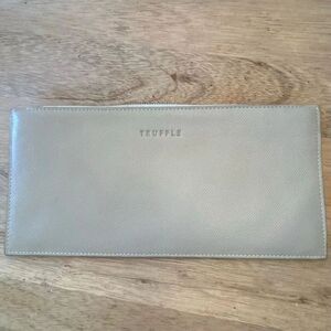 Truffle privacy clutch beige clay color large leather pouch clutch pebbled leath